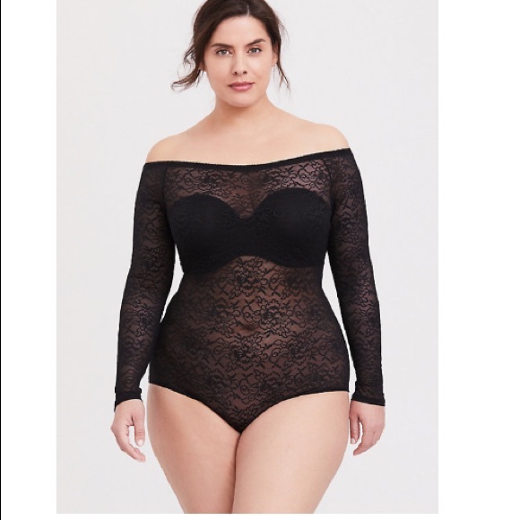 BLACK LACE OFF SHOULDER BODYSUIT - Picture 3 of 7
